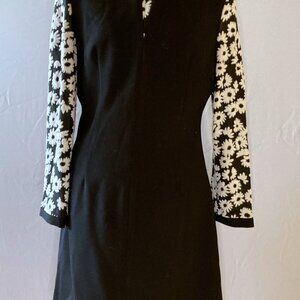 Emmanuel Ladies Collection vintage black dress w/flower sleeves & brooch collar